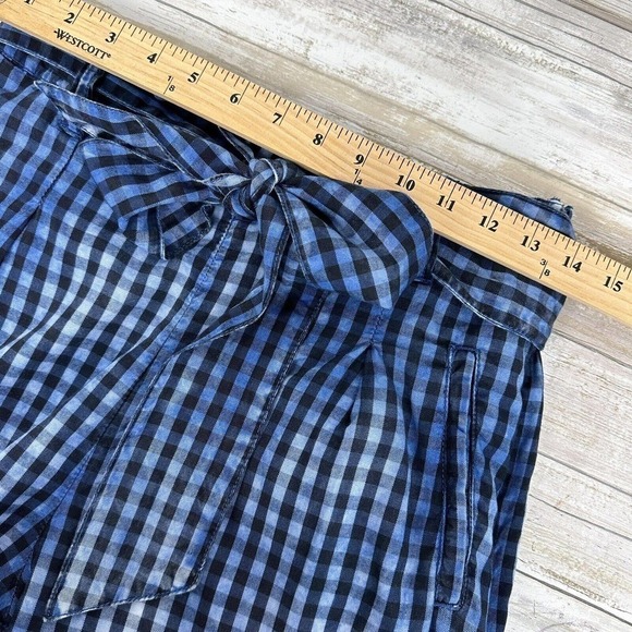 ANTHROPOLOGIE Maeve Avryl Blue Plaid Bleached Slim Paper Bag Pants Size 2 - Picture 11 of 16